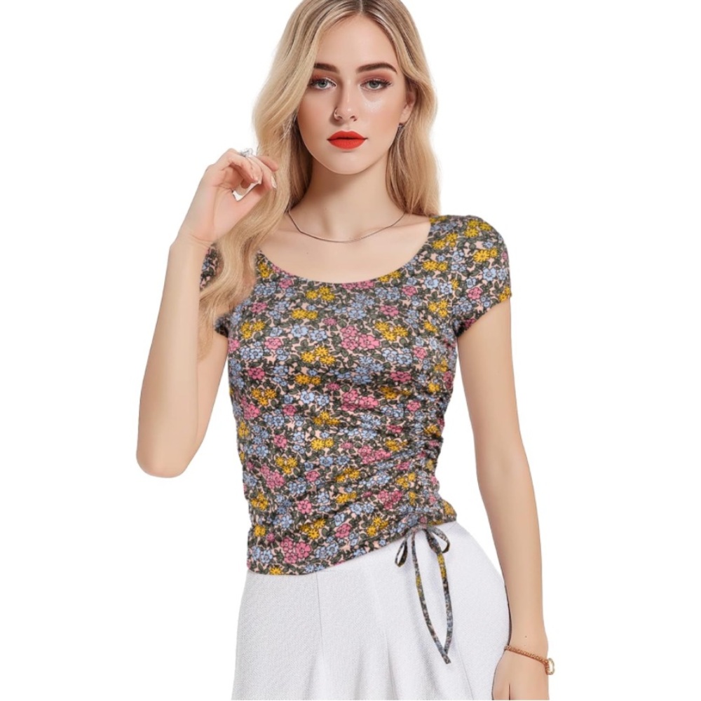 💕 BONCHOIX Ruched Side Drawstring Slim Fitted Top Size XS New With Tag